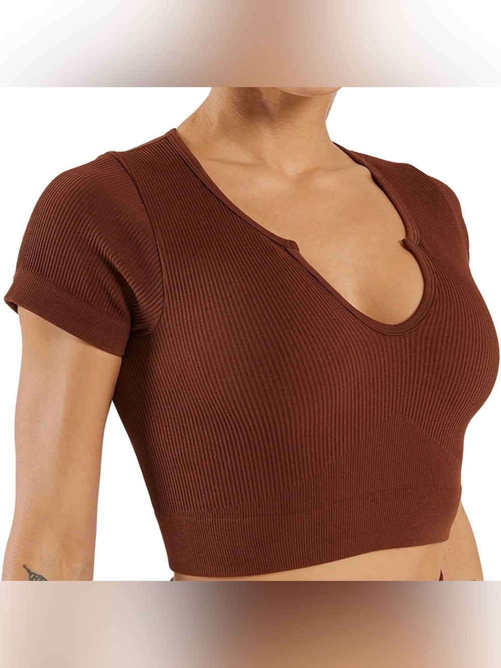 Fullsunny Yoga Stretchy Brown Crop Top, Size M